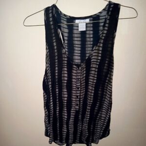 Gray and black semi sheer button down blouse